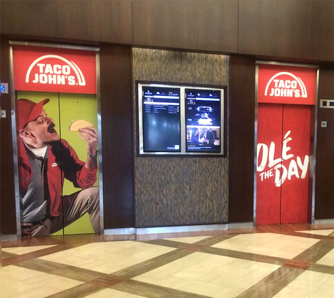 Ole the Day Elevator Branding | Taco Johns