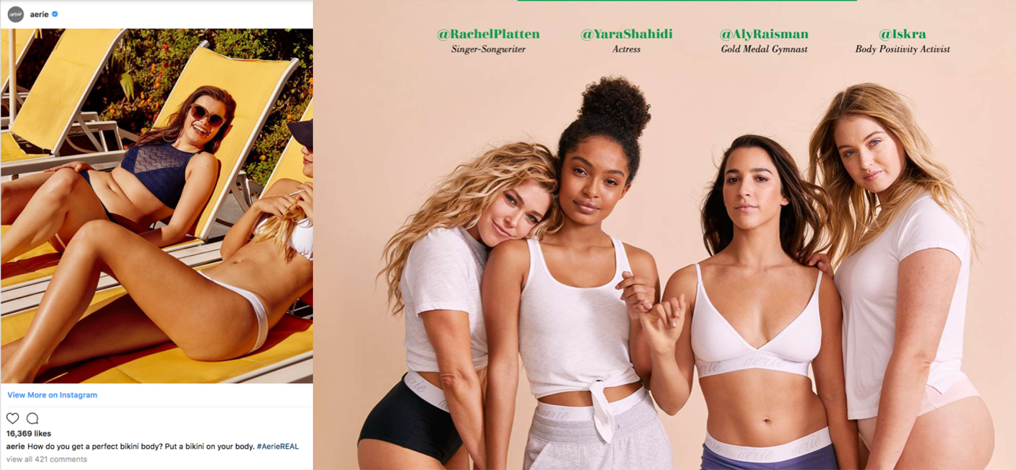 Aly Raisman, Yara Shahidi, and Rachel Platten Join Iskra Lawrence as  #AerieREAL Role Models