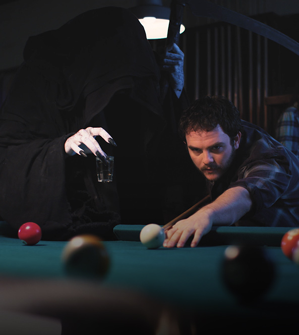 Death lurking behind billiards player