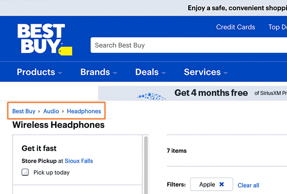 Best Buy breadcrumbs example