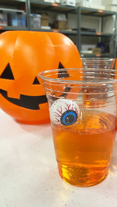 closeup of pumpkin pong cup