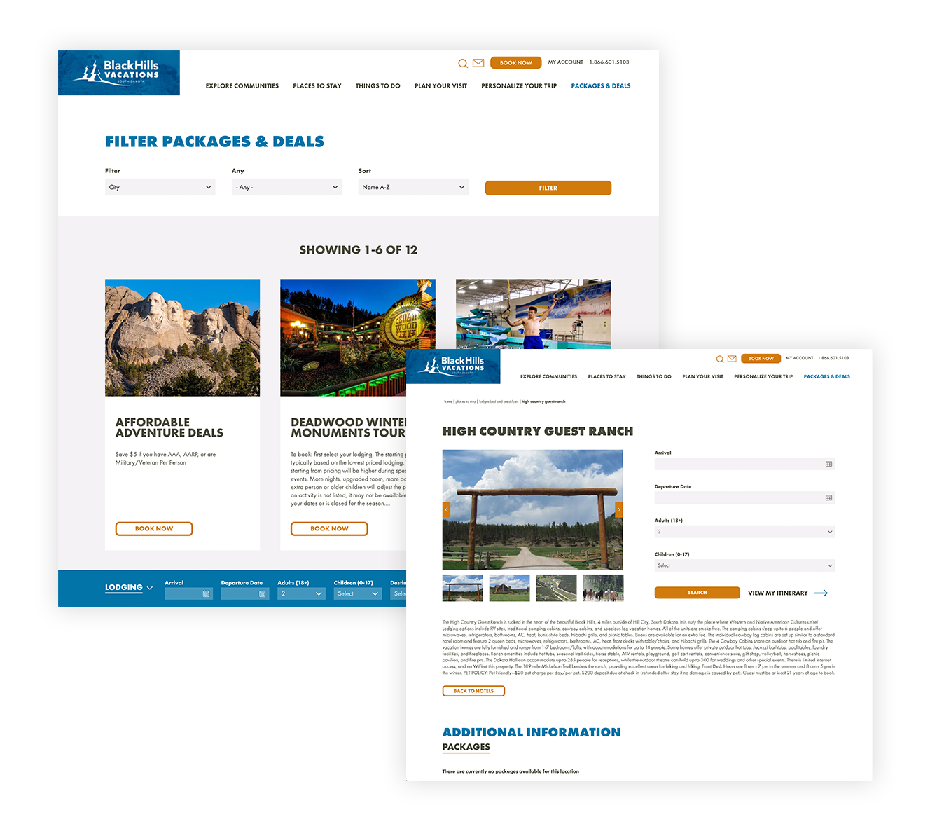 Black Hills Vacations website mockup