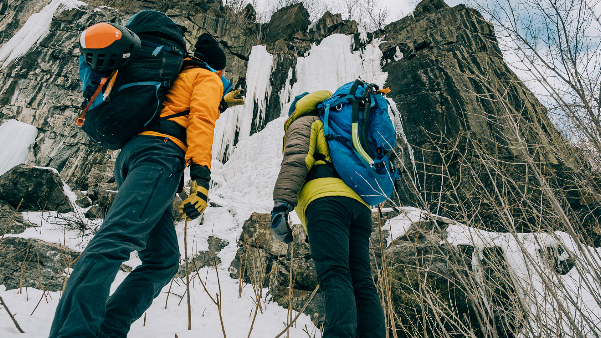 people hiking in the winter