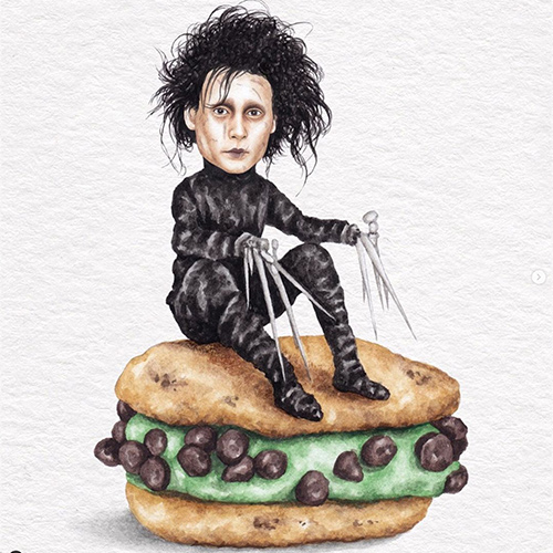 Drawing of Edward Scissorhands on a Sandwich