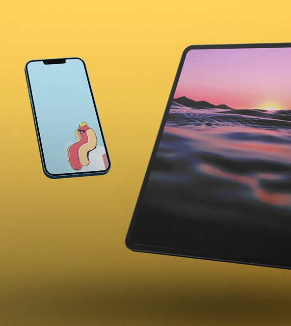 iPad and iPhone with summer wallpapers
