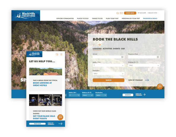 Black Hills Vacations website pages