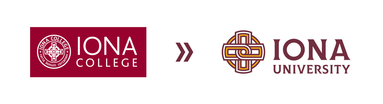 Old Iona College logo vs. New Iona University logo