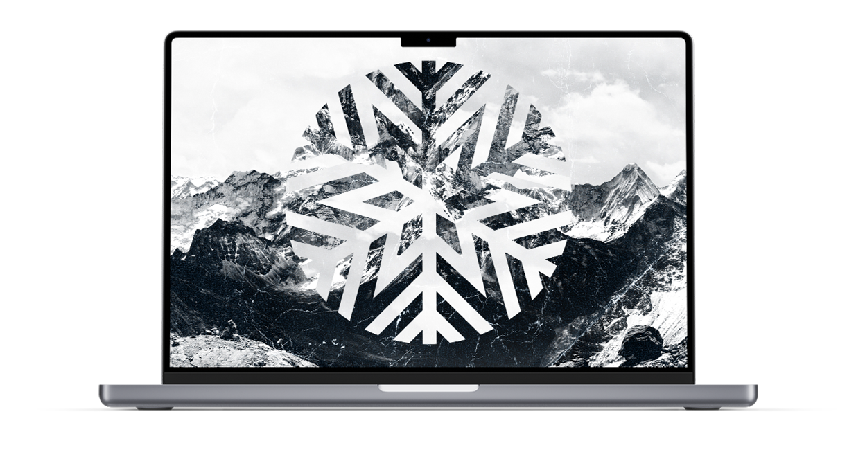 Mountain Snowflake wallpaper on a computer mockup